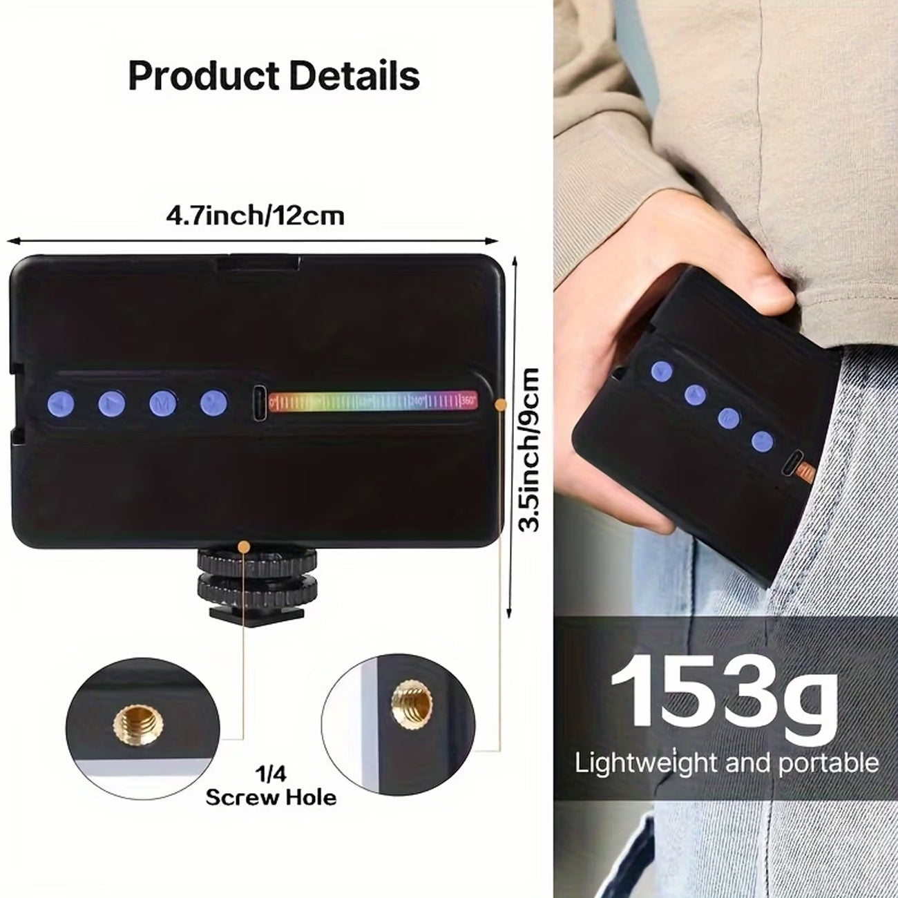 Mini Panel LED RGB Portátil (1800 mAh)