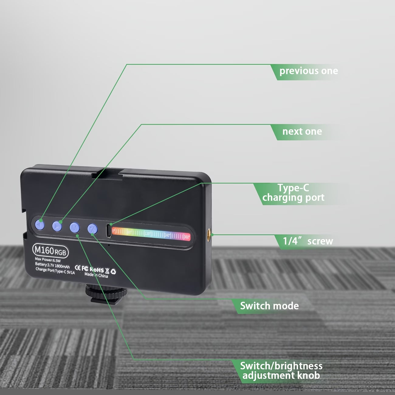 Mini Panel LED RGB Portátil (1800 mAh)